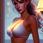 Girl with juicy tits standing near a window Girl with juicy tits standing near a window