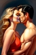 painting of a man and woman kissing each other