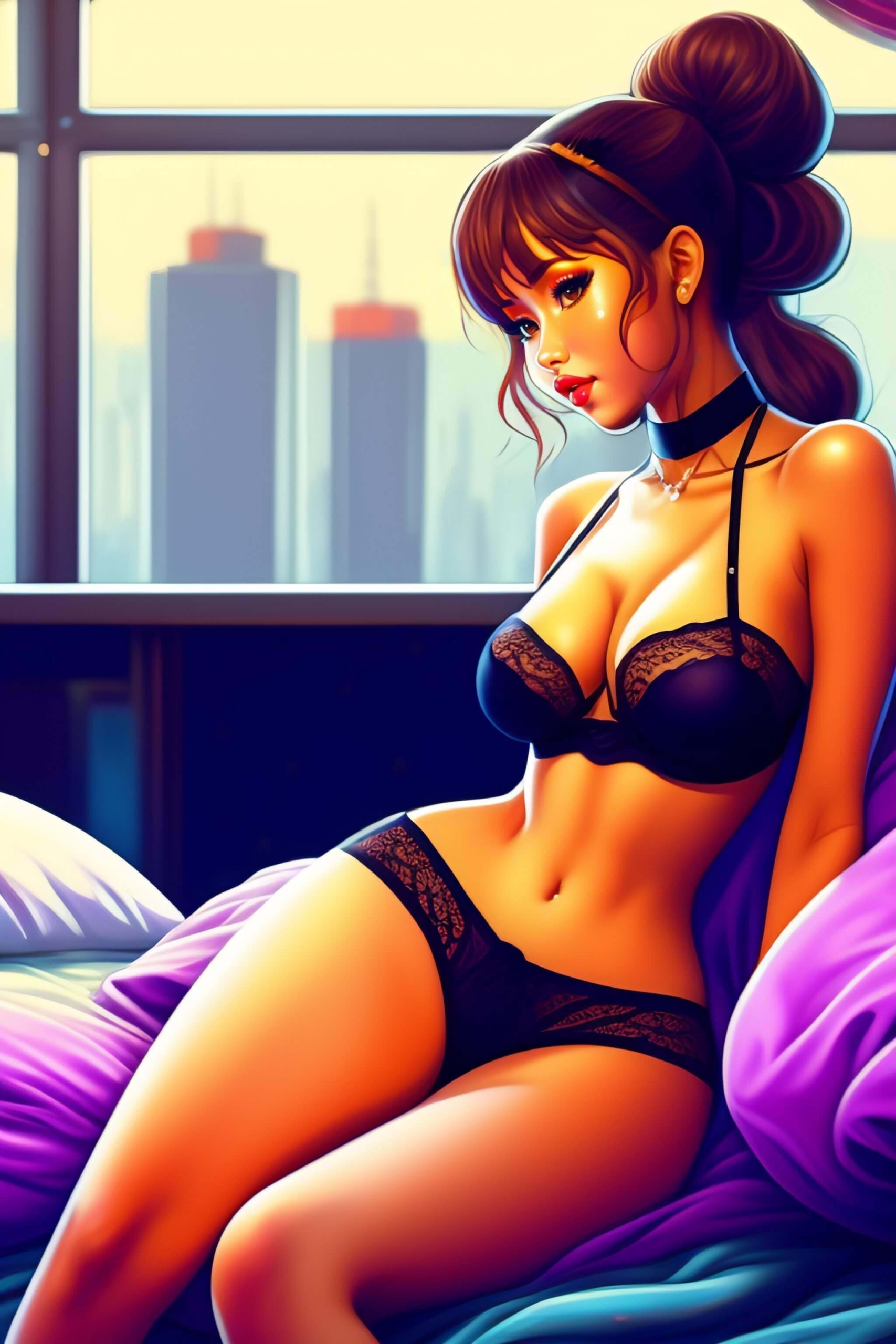 woman in black underwear sitting on a bed woman in black underwear sitting on a bed