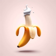 Банан со взбитыми сливками на нем